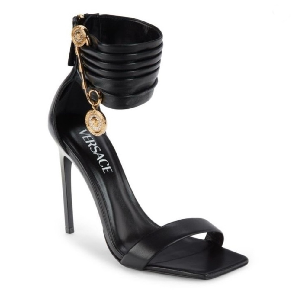 Versace Safety Pin Black Lambskin Leather Heels